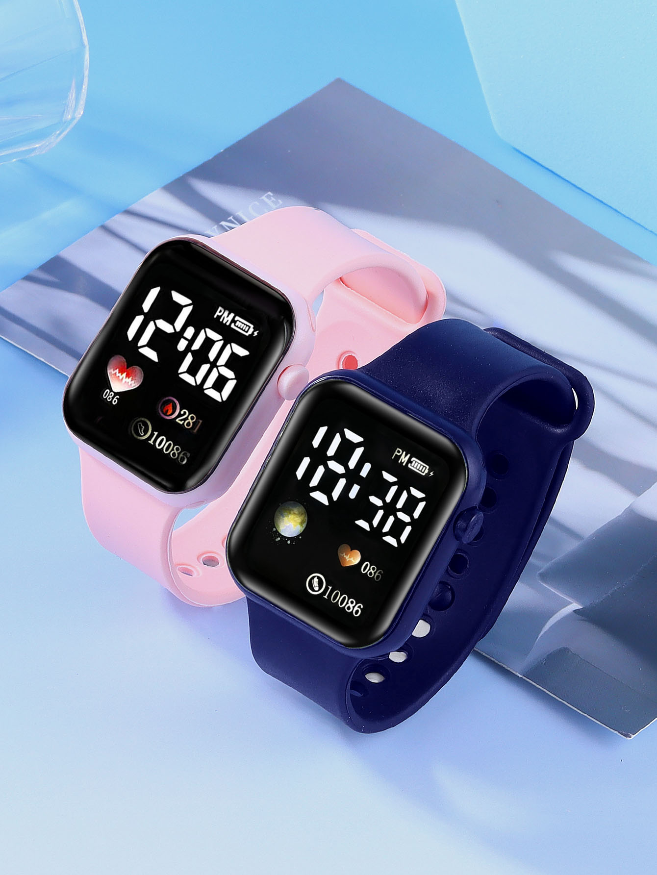 Smartwatch Watches For Girls - ساعة إلكترونية مربعة من السيليكون LED