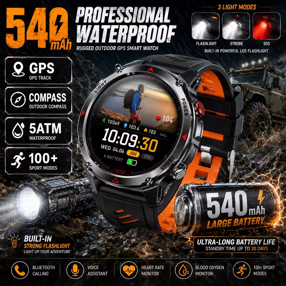 Altimeter Compass Watch - ساعة ذكية عسكرية بسعة 540 مللي