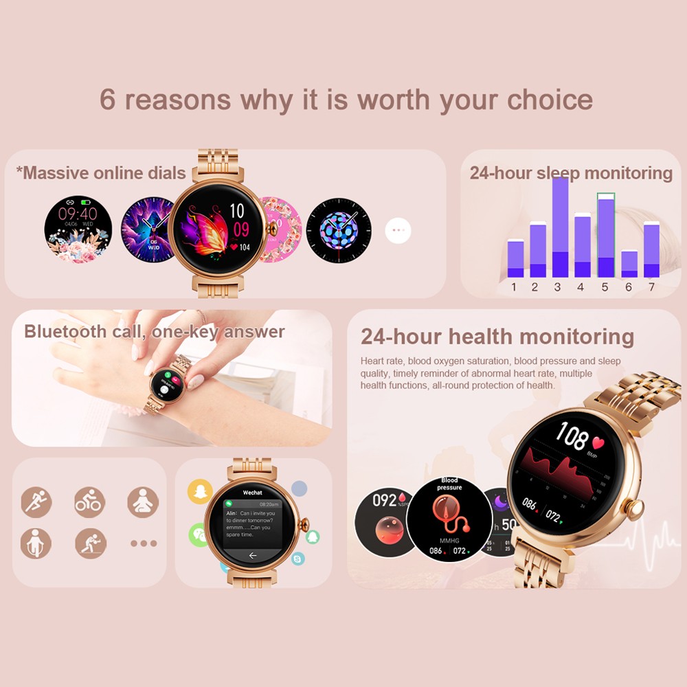 شاشة AMOLED مقاس 1.04 بوصة، شا - مراجعة Watches Ladies Smartwatch وسعره