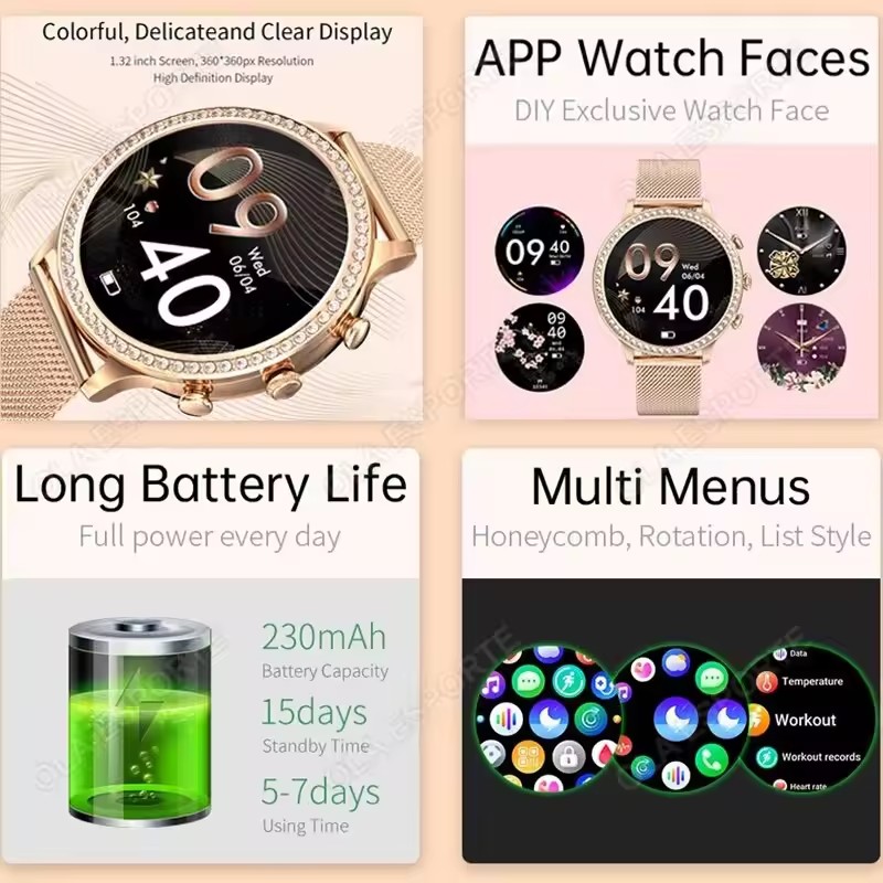 ساعة ذكية أنيقة للسيدات مع ميز - مراجعة Watches Ladies Smartwatch وسعره